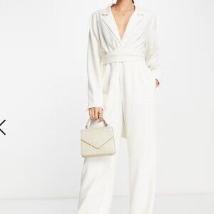 Asos Pretty Lavish wrap waist tailored jumpsuit in cream